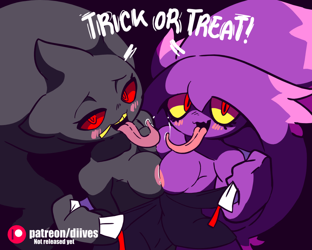 Pokemon Banette Mismagius Trick or Treat breasts furry ghost half-closed_eyes halloween