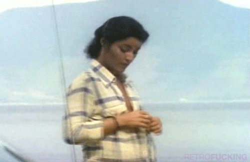 80's Latina Actress with tanlines and small tits undressing on the beach