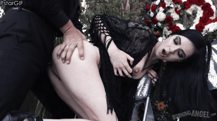 Hot luscious goth slut Marley Brinx giving this old man a hot fuck at a funeral
