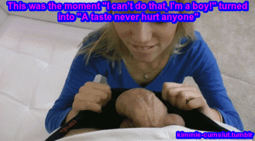 Gif - A sissy's first taste of cock