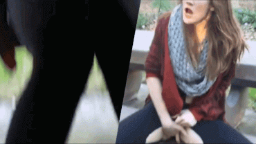 Gif - Brunette has a squirting orgasm on a park bench