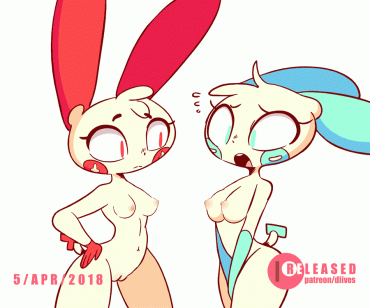 Gif - diives minun plusle text animated gif pokemon ahe gao anthro areolae blushing breasts dripping pussy female ejaculation furry lesbian naked nipples nipple play nude orgasm pink nipples pussy