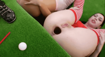 Gif - Isabella Clark gapes wide to take a golf ball in her ass