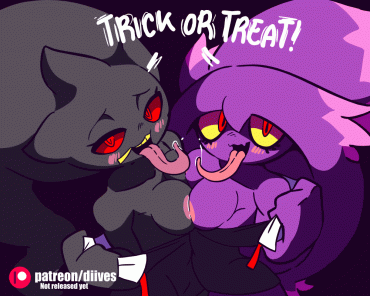 Gif - Pokemon Banette Mismagius Trick or Treat breasts furry ghost half-closed_eyes halloween