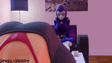 Gif - Raven fingers herself while watching Starfire stretch