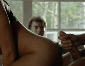 Gif - Retro hubbie jerking off watching guy cum on wife's ass and back