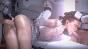 Gif - Rey gets spitroasted by stormtroopers