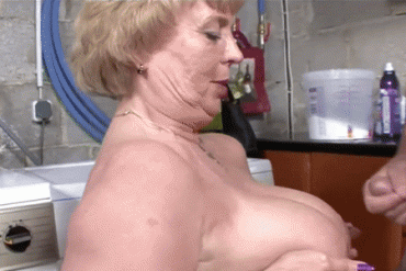 Gif - Hot Granny takes it on her big tits