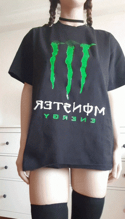 Gif - Sexy Teen Lifting Monster T-shirt With Big Titties And Black Stockings
