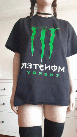 Gif - Sexy Teen Lifting Monster T-shirt With Big Titties And Black Stockings