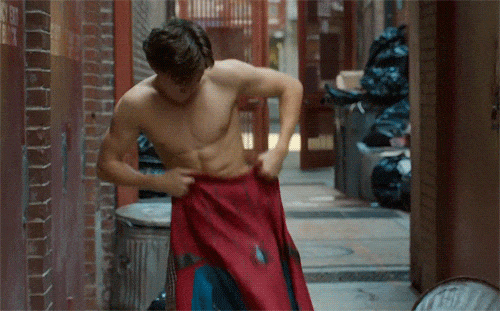 Gif - Spiderman getting dressed in a hurry