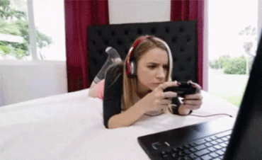 Gif - Teen playing video games gets surprised by a BWC.