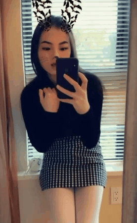 Gif - Cute Asian white pantyhose short skirt