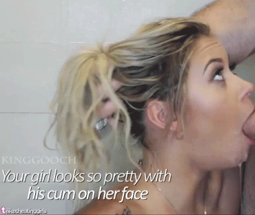 Gif - I would totally fuck her brains out with another guy's cum on her face!