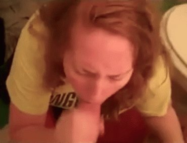 Gif - Homely nerd strokes him into her mouth