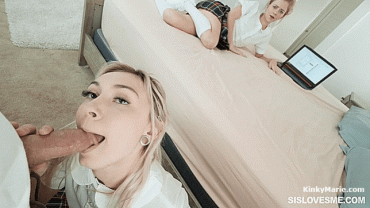 Gif - Lucky brother gets to share his sister Riley Star and her friend Chloe Temple in hot 3some 2